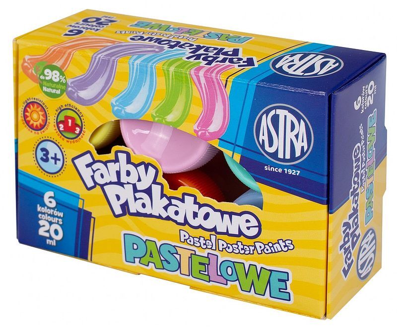 Farby plakatowe astra 6 kolorów pastelowych 20 ml