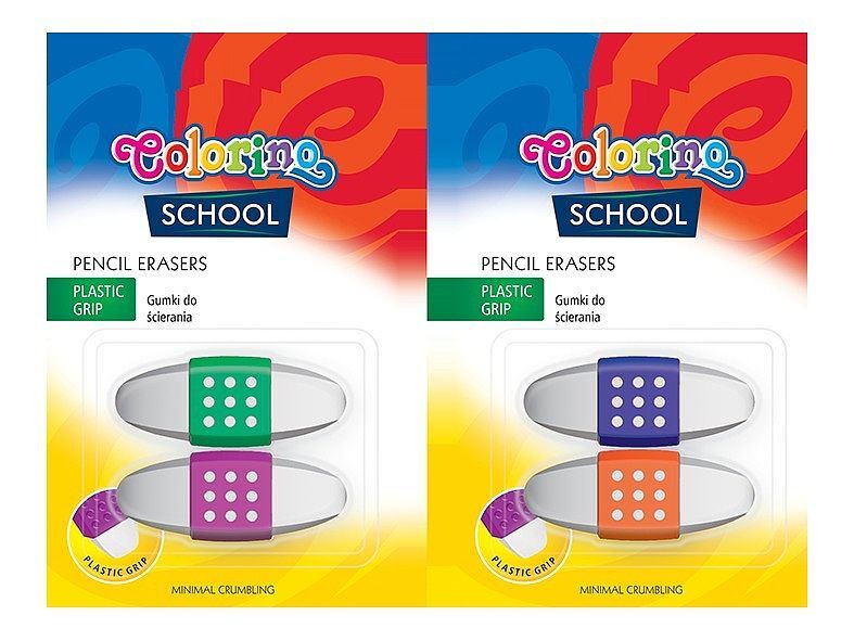 Gumka do ścierania z plastikowym uchwytem 2 sztuki blister colorino school