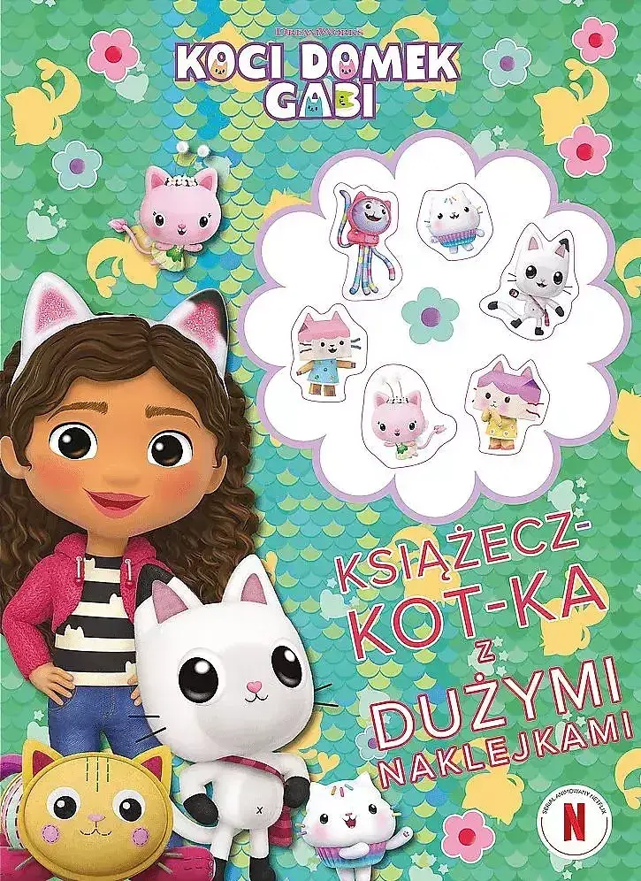 Książecz-kot-ka z dużymi naklejkami. Koci domek gabi