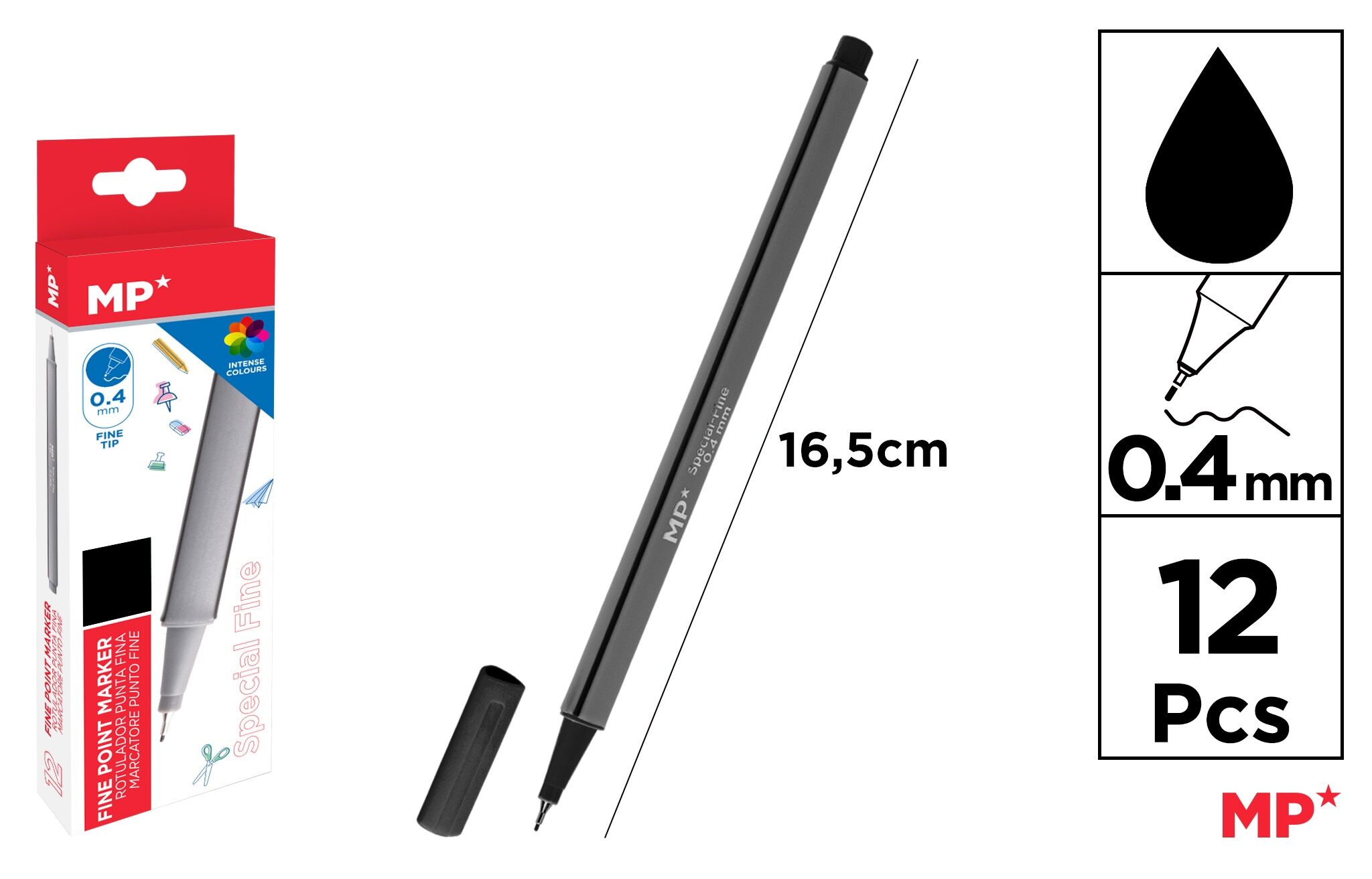 Paczka Cienkopis MP 0.4mm czarny 12 sztuk