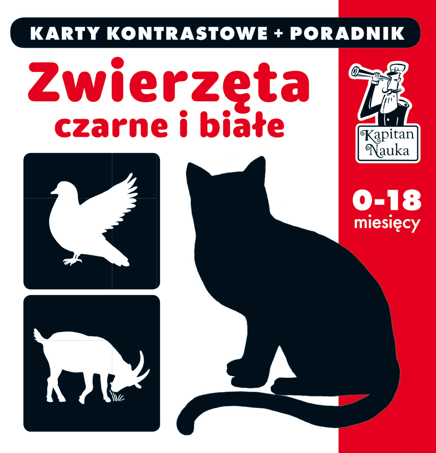 Kapitan Nauka. Karty kontrastowe i poradnik. Zwierzęta czarne i białe