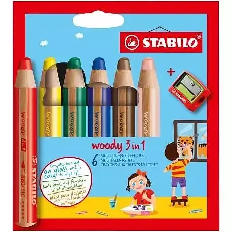 Kredki drewniane stabilo woody 3w1 temperówka 6 kolorów