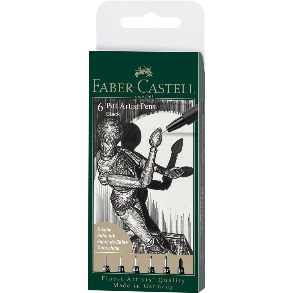 Faber-Castell, pisaki artystyczne Pitt Artist Pen Black, 6 szt. (167154 FC)