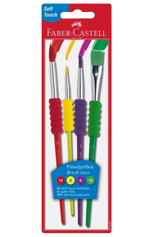Pędzle szkolne z miękkim uchwytem Faber-Castell, 4 sztuki (481600 FC)