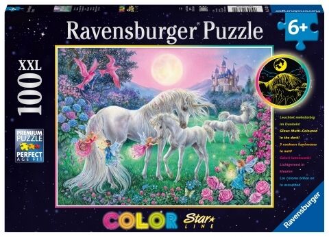 Puzzle 100 świecące - Jednorożce w blasku księżyca