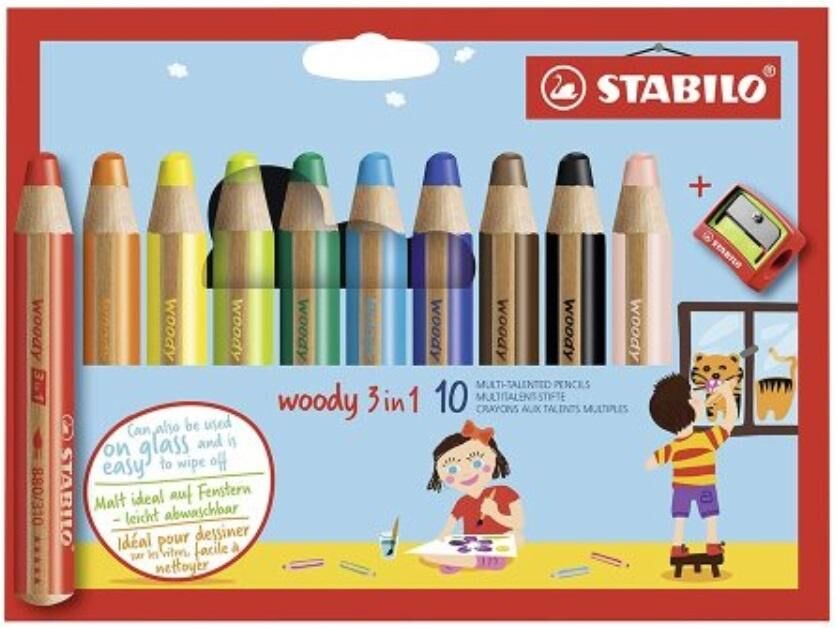 Kredki Stabilo Woody 3w1, 10 kolorów + temperówka (880/10-2)