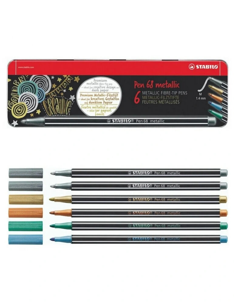 Flamastry Pen 68 Metallic etui metal - 6 kolorów