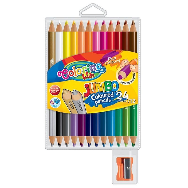 Kredki colorino kids ołówkowe okrągłe jumbo z temperówką 12 sztuk 24 kolory