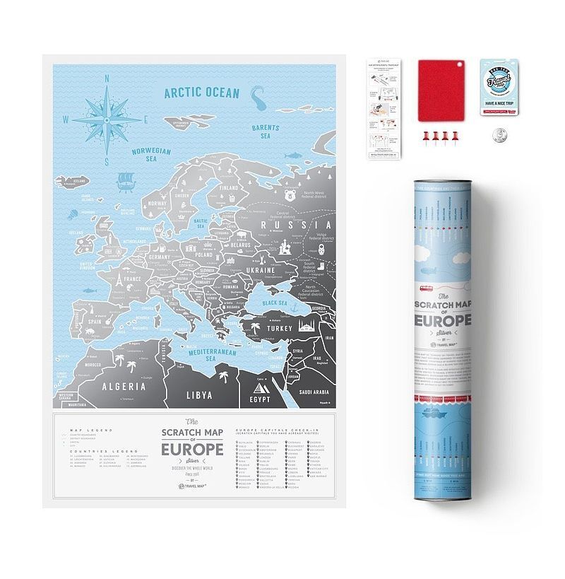 Mapa zdrapka europa travel map silver europe