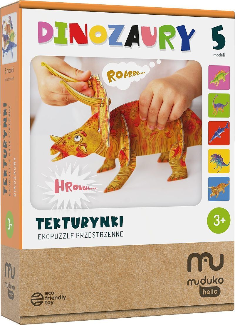 Ekopuzzle przestrzenne tekturynki dinozaury 5 modeli