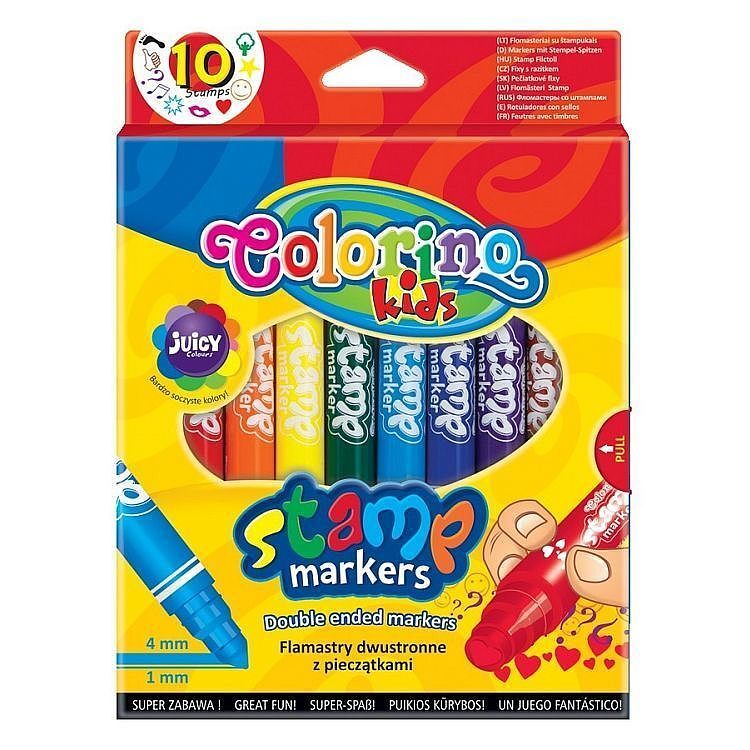 Flamastry colorino kids dwustronne z pieczątkami 10 kolorów