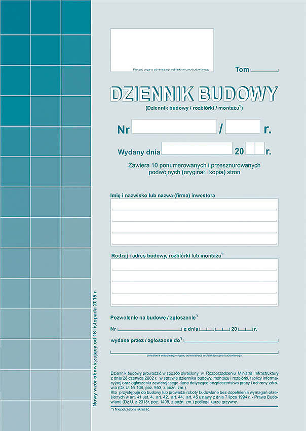 Dziennik budowy a4