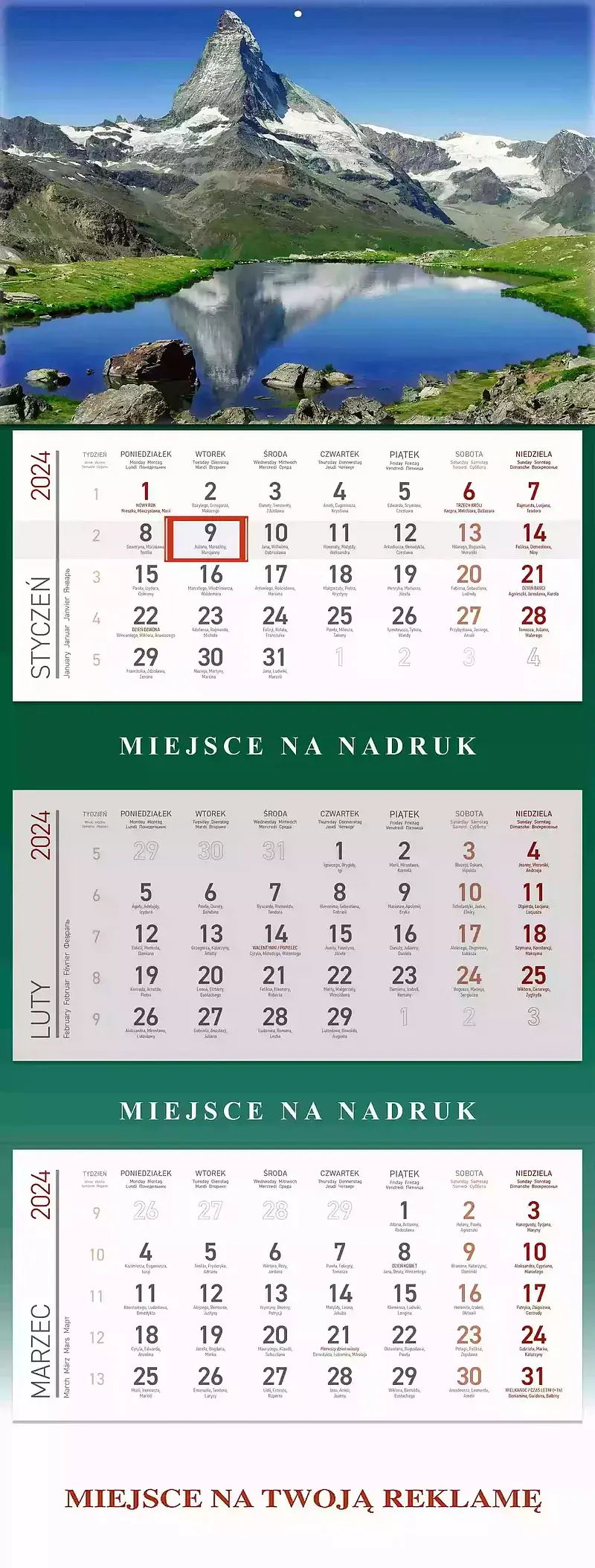 Kalendarz 2024 trójdzielny góry
