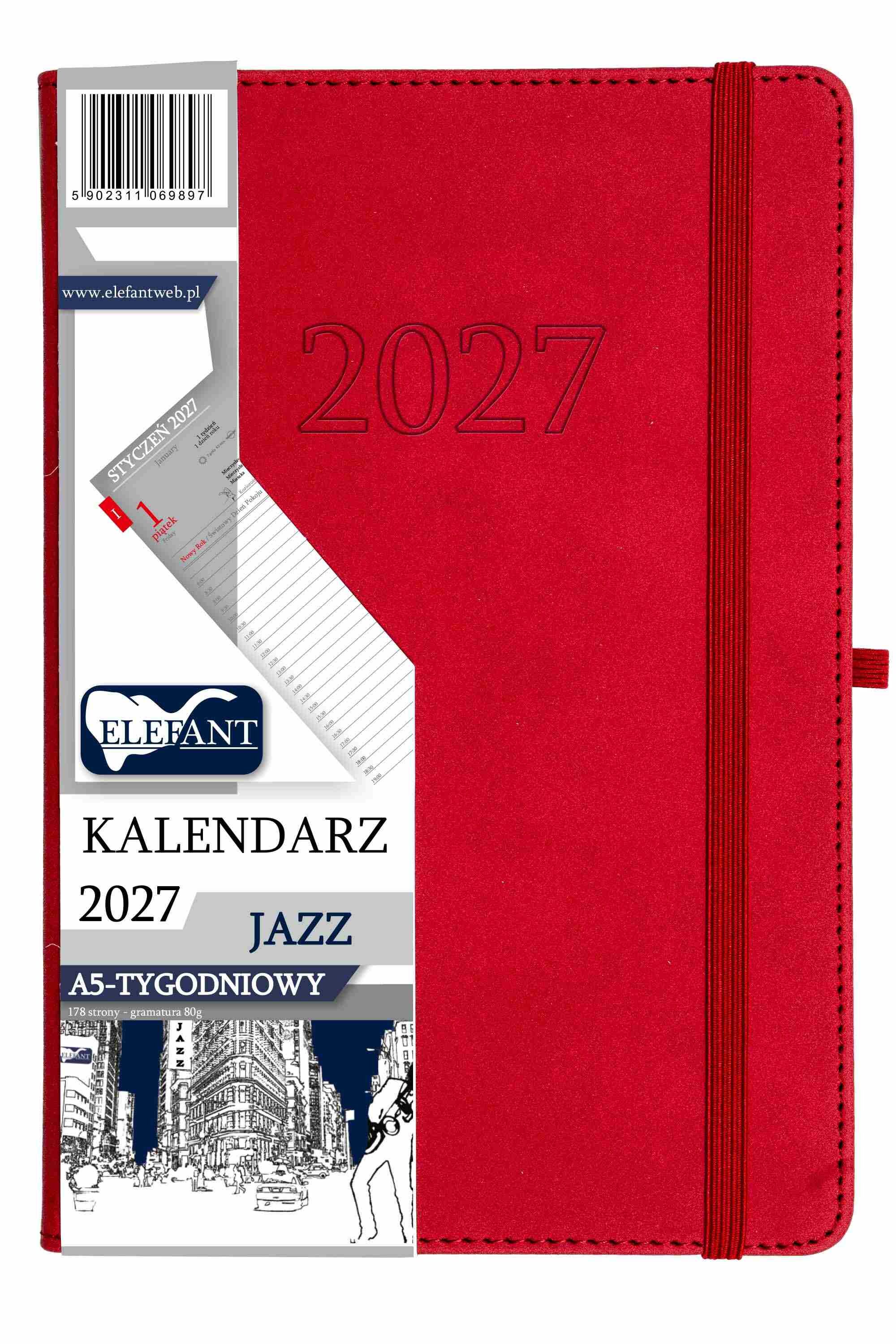 Kalendarz 2027 Jazz A5 tygodniowy czerwony