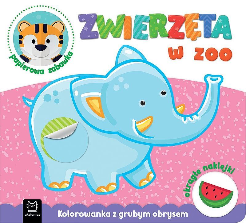 Zwierzęta w zoo. Kolorowanka z grubym obrysem, okrągłe naklejki, papierowa zabawka