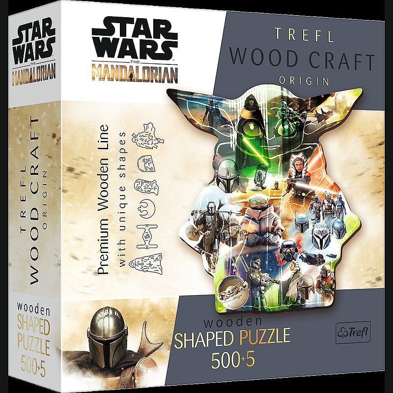 Puzzle 500+5 puzzle drewniane konturowe tajemniczy grogu  star wars the mandalorian