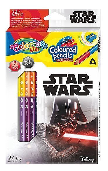 Kredki ołówkowe trójkątne colorino kids 24 kolorów 12 sztuk z temperówką star wars