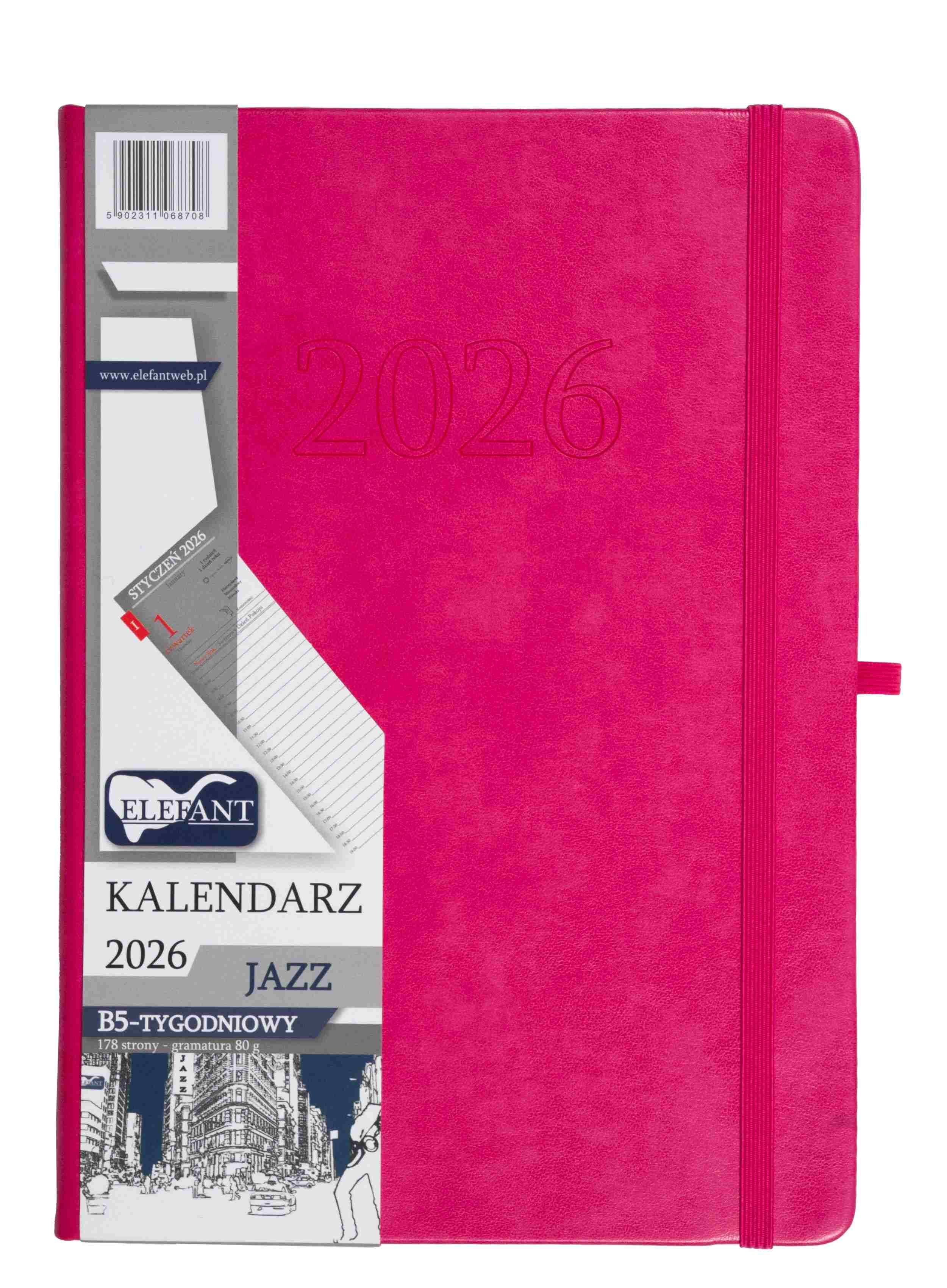 Kalendarz 2026 Jazz B5 tygodniowy różowy