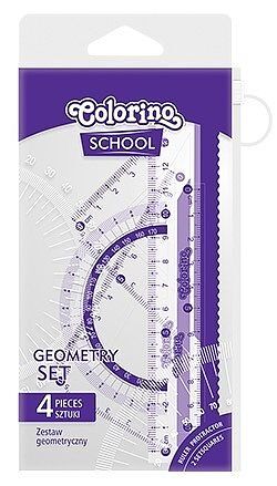 Zestaw geometryczny colorino school transparentny 15 cm 4 elementowy mix 4 kolorów