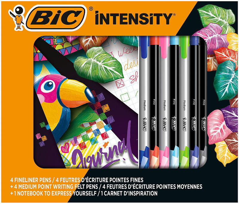 Zestaw piśmienniczy notes + cienkopisy 8 kolorów bic intensity