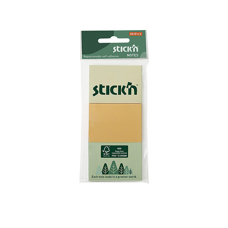 Notes samoprzylepny fsc 38x51mm 3 kolory pastelowe po 100 kartek
