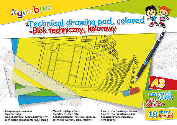 Blok techniczny gimboo a3 10 kartek 150gsm mix kolorów