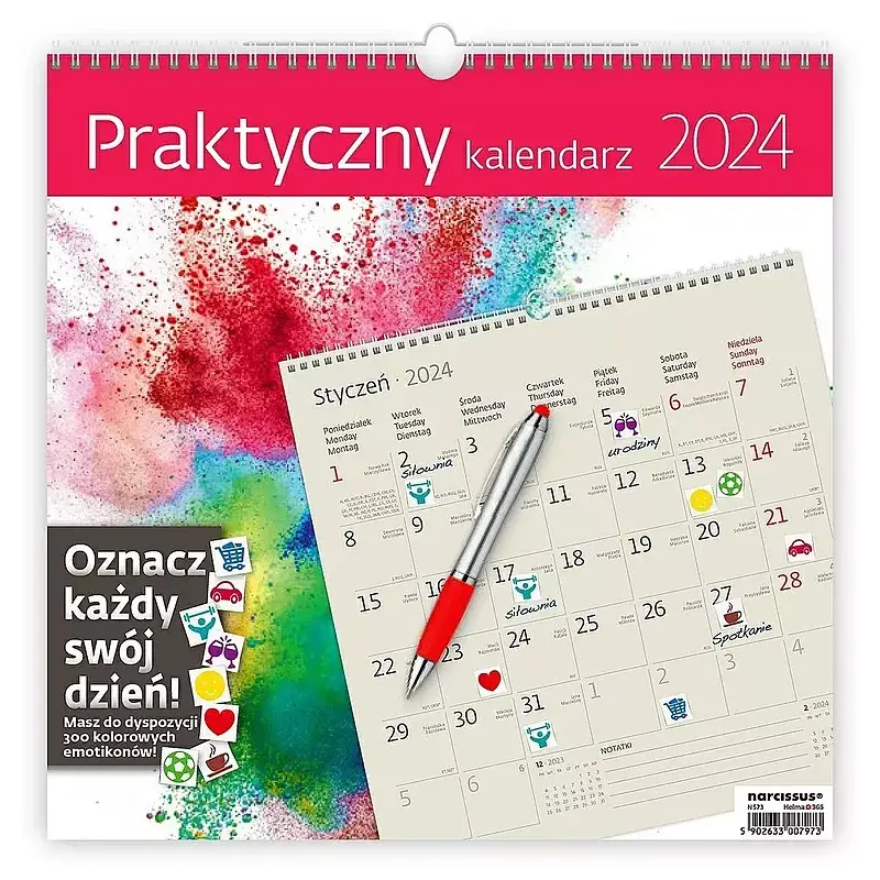Kalendarz 2024 praktyczny z naklejkami ścienny