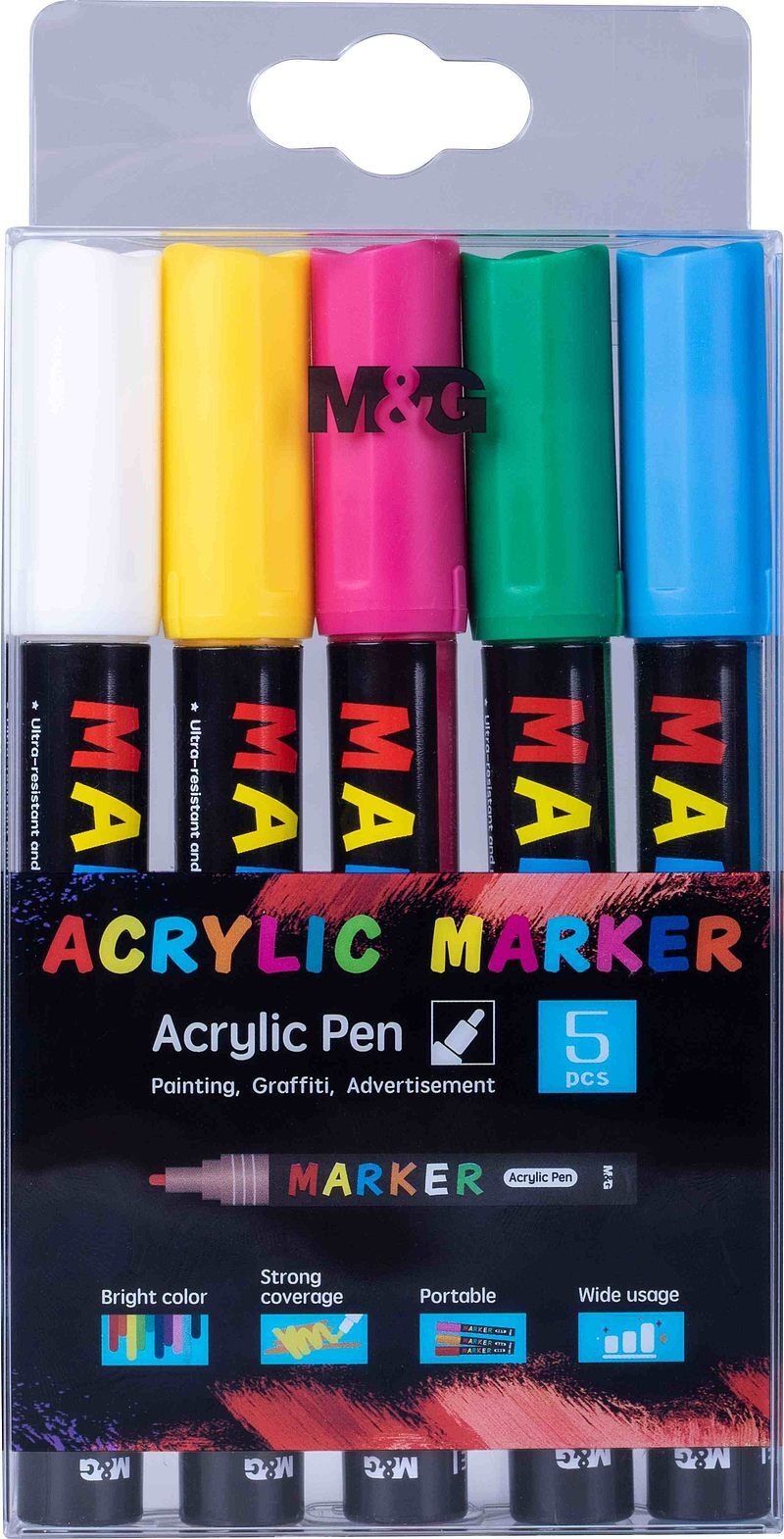 Markery akrylowe 1-2mm 5 kolorów mg