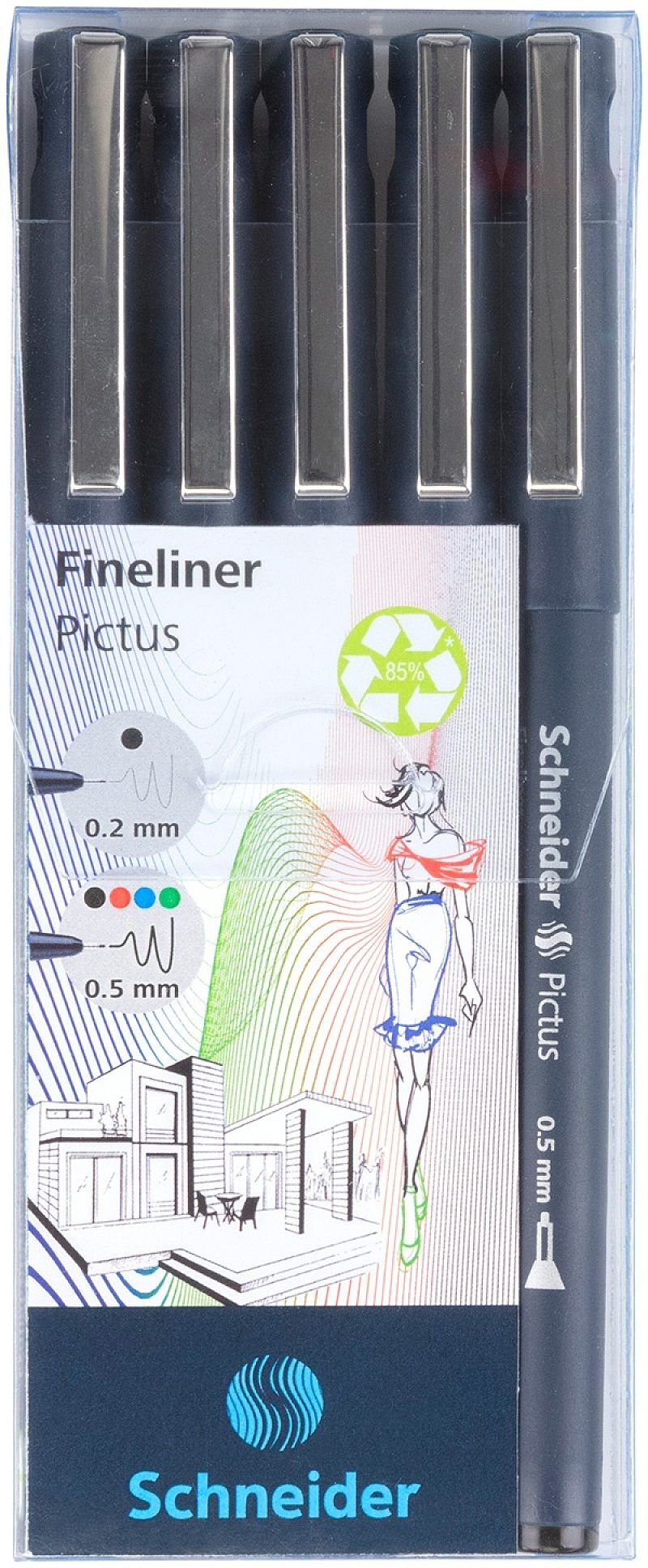 Zestaw cienkopisów schneider pictus 5 sztuk