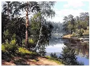 Diamentowa mozaika jeziorko w lesie no-1008514