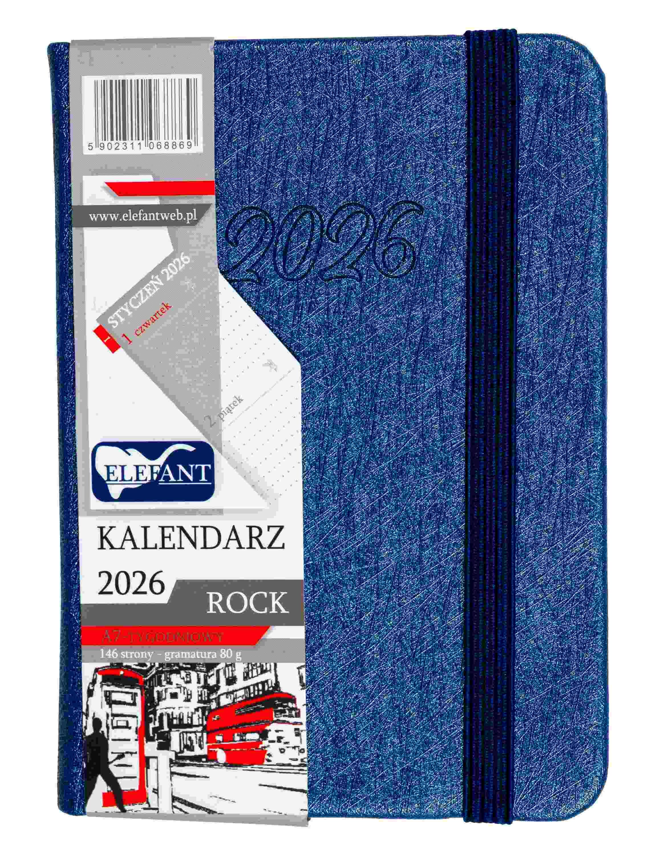 Kalendarz 2026 Rock A7 tygodniowy szafirowy