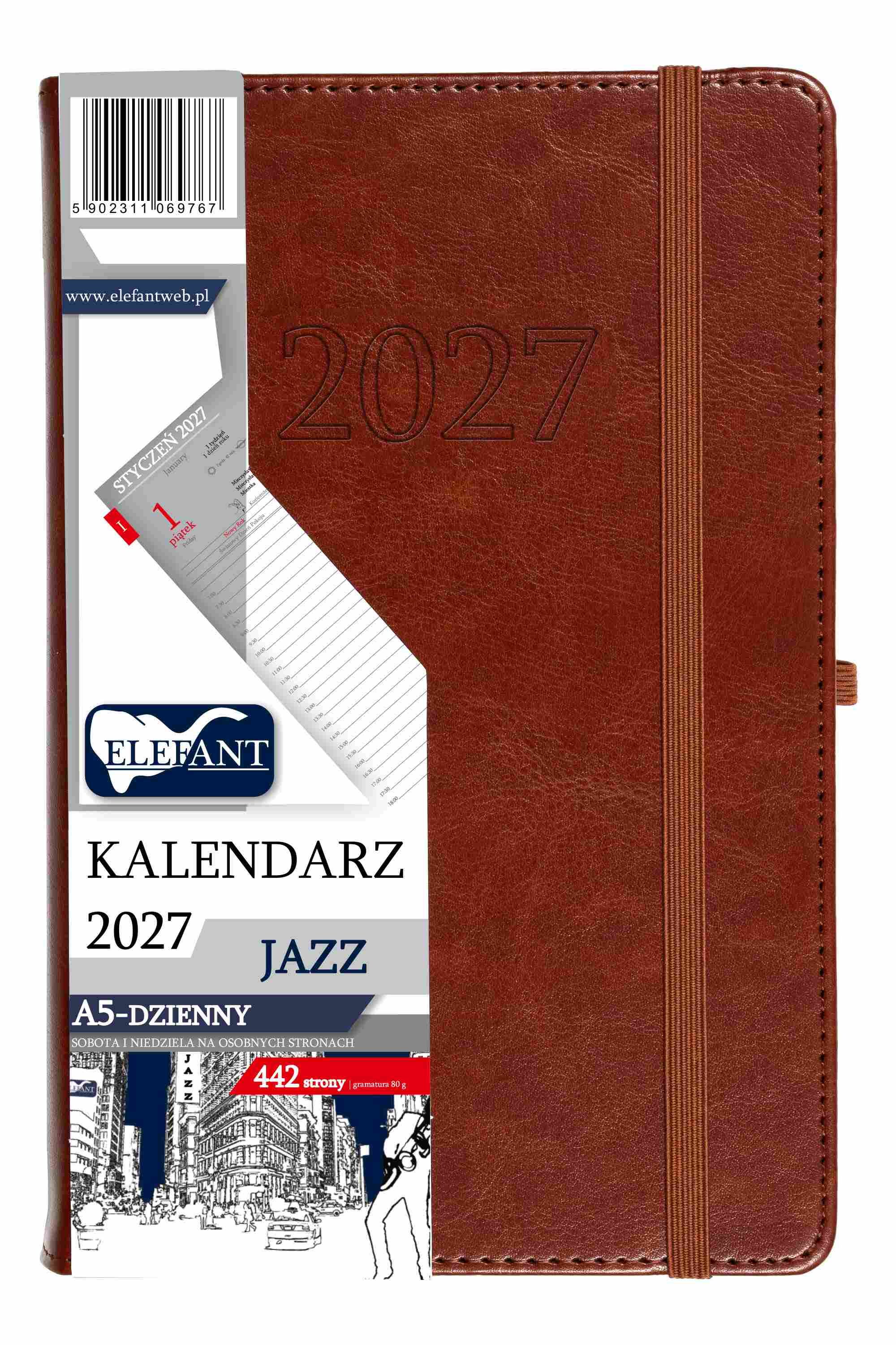Kalendarz 2027 Jazz A5 dzienny brązowy