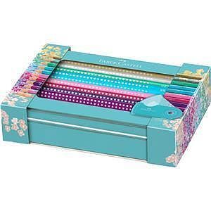 Kredki ołówkowe sparkle+akcesoria faber-castell zestaw w metalowym opakowaniu upominkowym