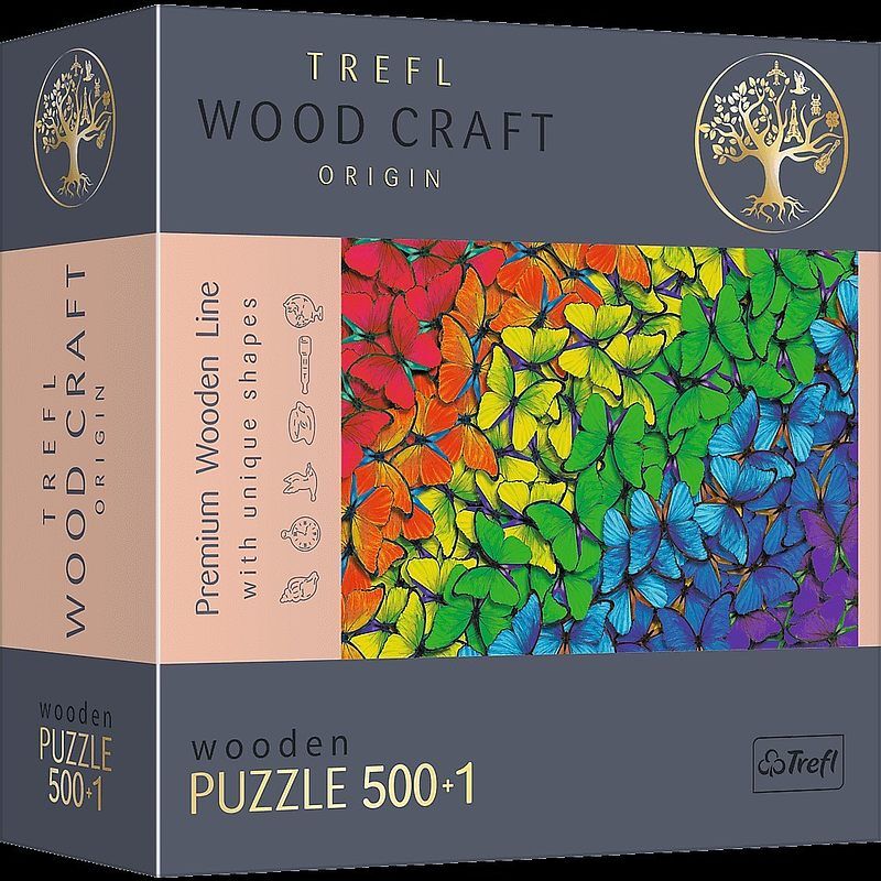 Puzzle 500+1 drewniane tęczowe motyle 20159