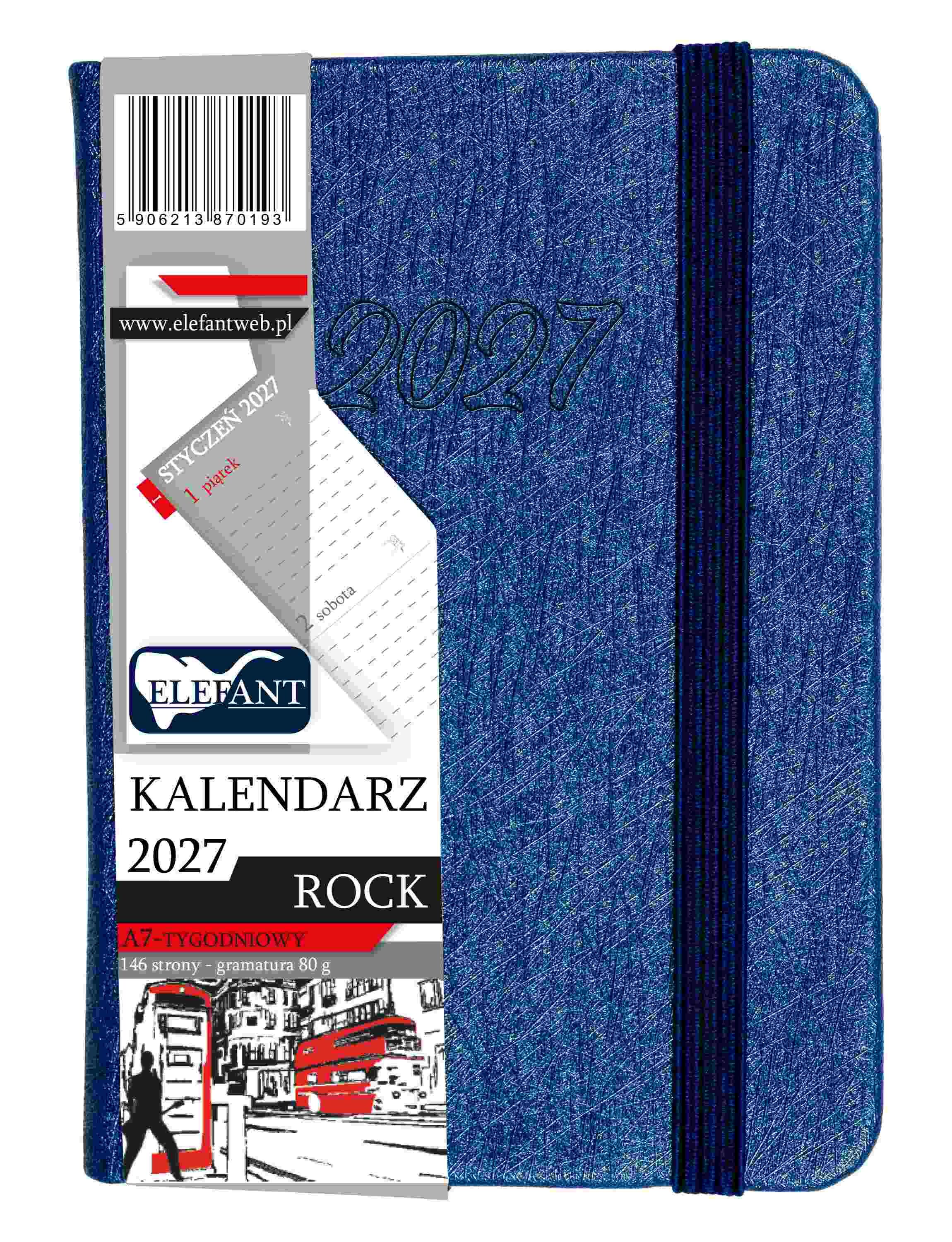 Kalendarz 2027 Rock A7 tygodniowy szafirowy