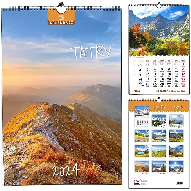 Kalendarz 2024 ścienny b3 13 planszowy tatry