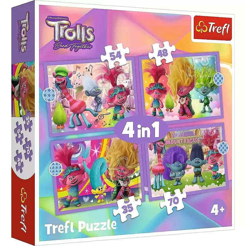 Puzzle 4w1 przygody kolorowych trolli 34622