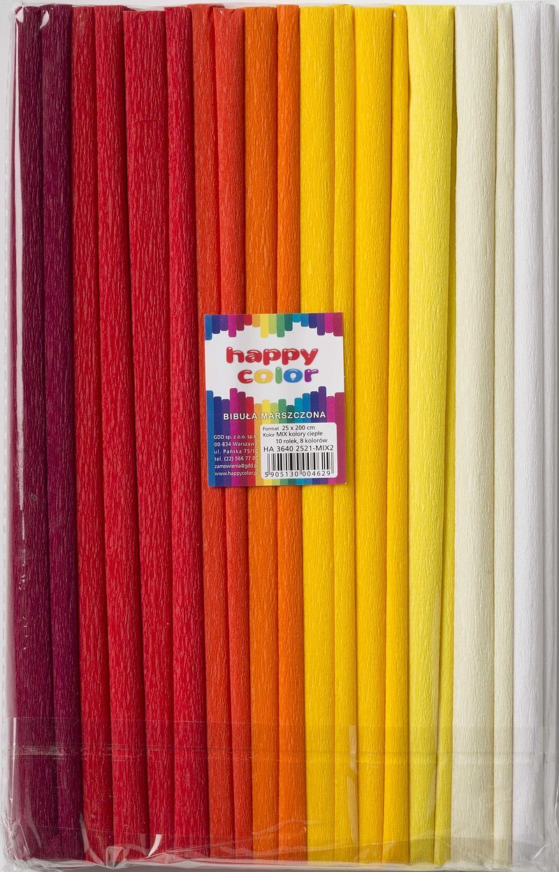 Bibuła marszczona happy color ciepłe kolory 25x200cm 8 kolorów 10 rolek
