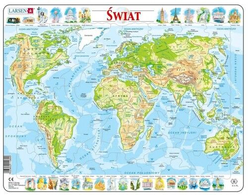 Układanka Mapa topograficzna świata 80 elementów