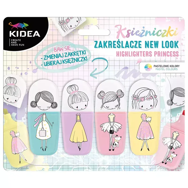 Zakreślacze księżniczki new look kidea 4 pastelowe kolory