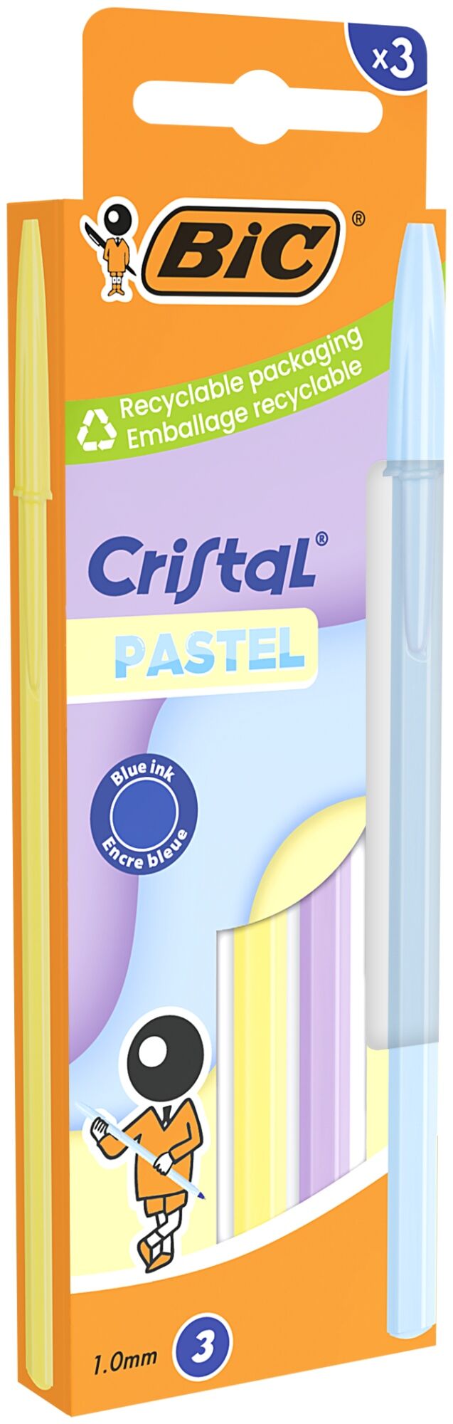 Długopis niebieski BIC Cristal Pastel BPY 3szt.mix kolorów