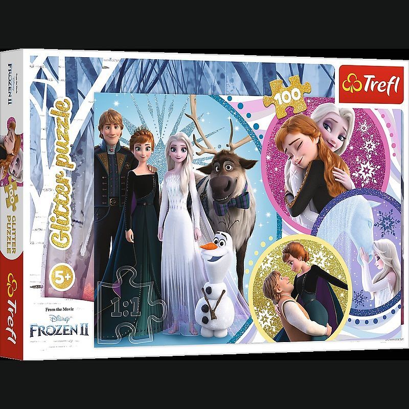 Puzzle 100 brokatowe w blasku miłości kraina lodu 2