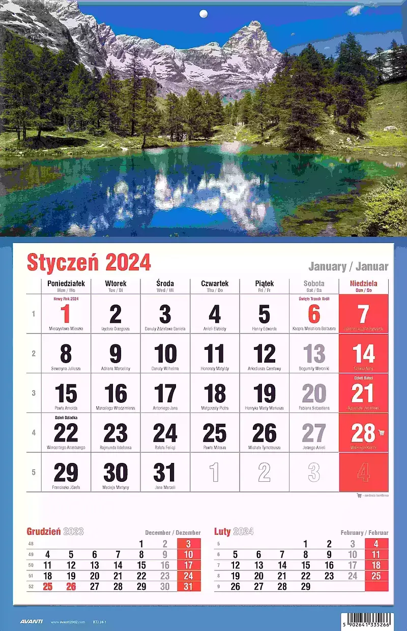 Kalendarz 2024 trójdzielny jednodzielny ktj 1 szt. Mix