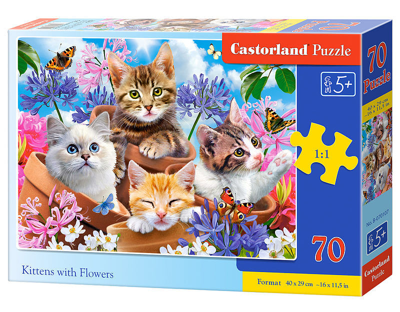 Puzzle 70 kocięta z kwiatami b-070107