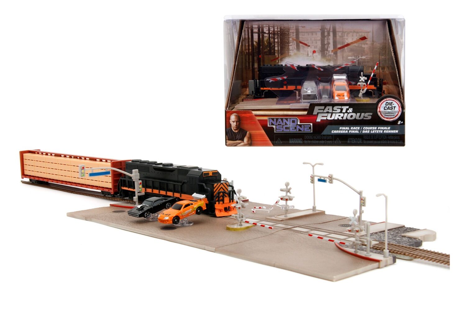 Wyścig z pociągiem Diorama  JADA F&F +2 metalowe pojazdy