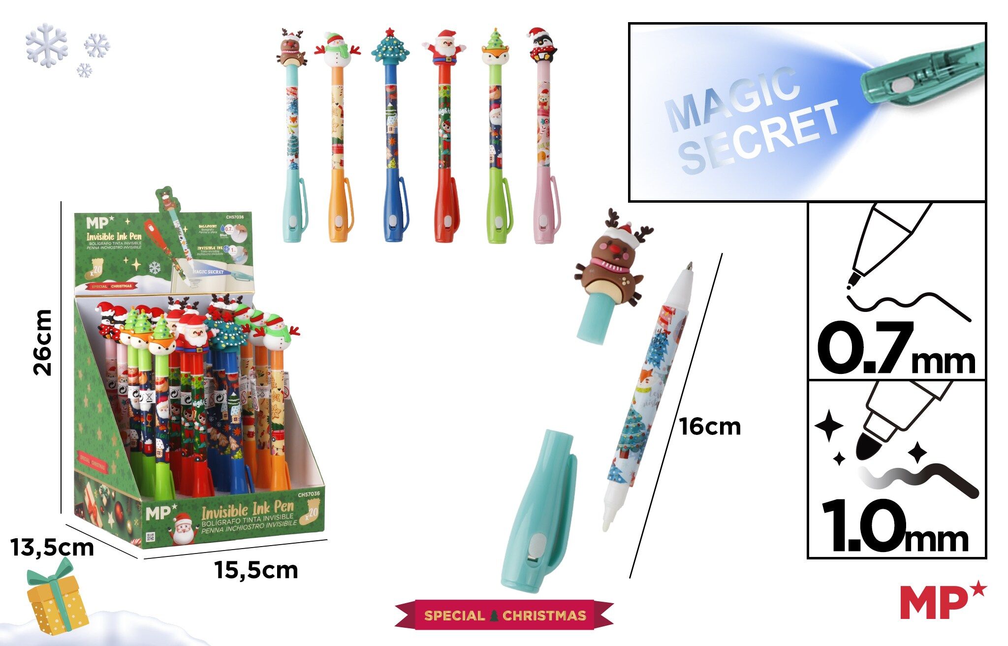 Długopis Szpiegowski UV z podwójną końcówką  0.7/1.0mm Święta 1szt.mix