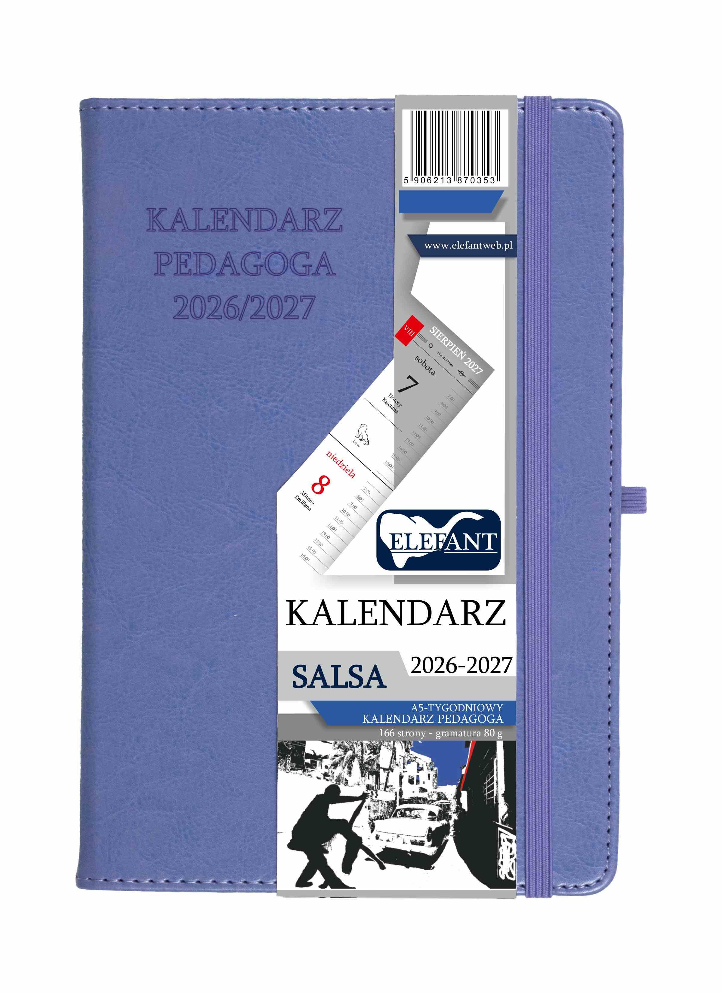 Kalendarz pedagoga 2026/2027 Salsa A5 tygodniowy fioletowy