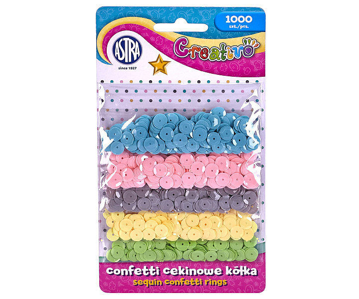Confetti cekinowe kółka na blistrze - mix 5  kolorów intensywnych 1000 sztuk