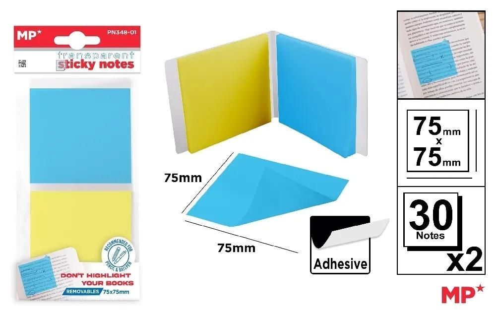 Karteczki samoprzylepne przezroczyste 75x75mm 2x30szt.