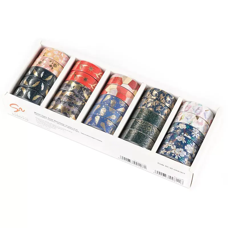 Washi tape gold narcissus set 3 display mix 25 sztuk
